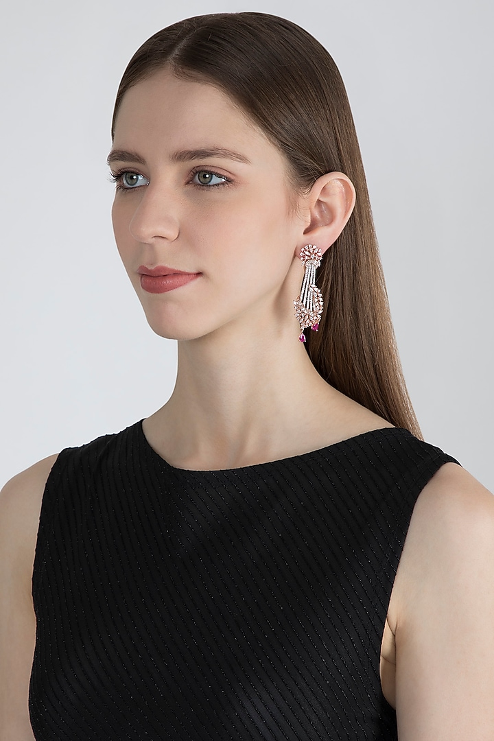 Rose Gold Finish Dark Pink Stone Dangler Earrings by Aster at Pernia's Pop Up Shop