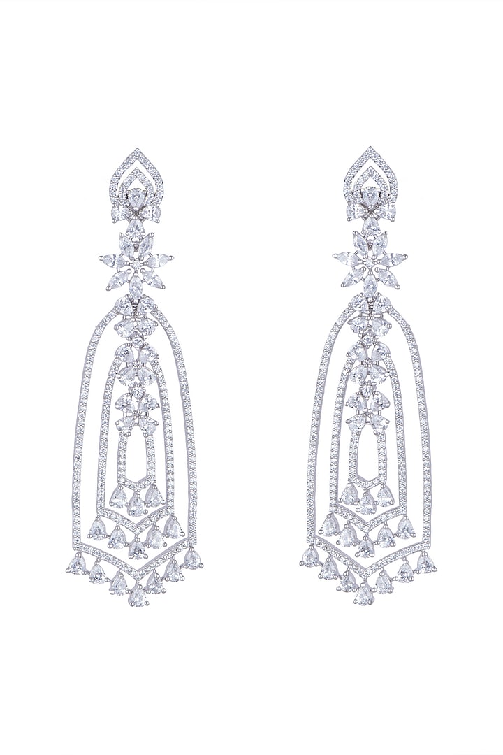 White Finish Diamond Long Dangler Earrings by Aster at Pernia's Pop Up Shop