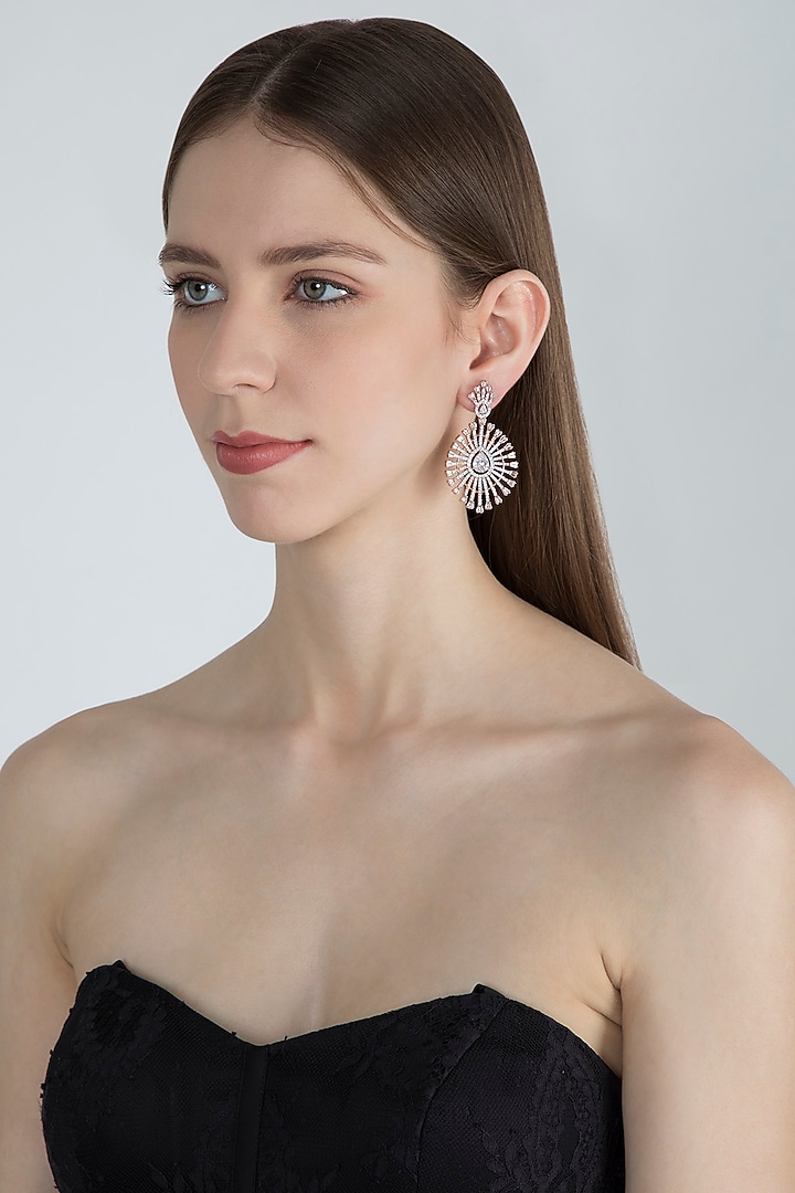 Rose Gold Finish Faux Diamond Earrings by Aster at Pernia's Pop Up Shop