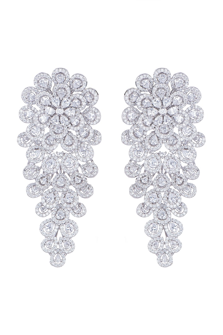 White Finish Earrings With Faux Diamonds by Aster at Pernia's Pop Up Shop
