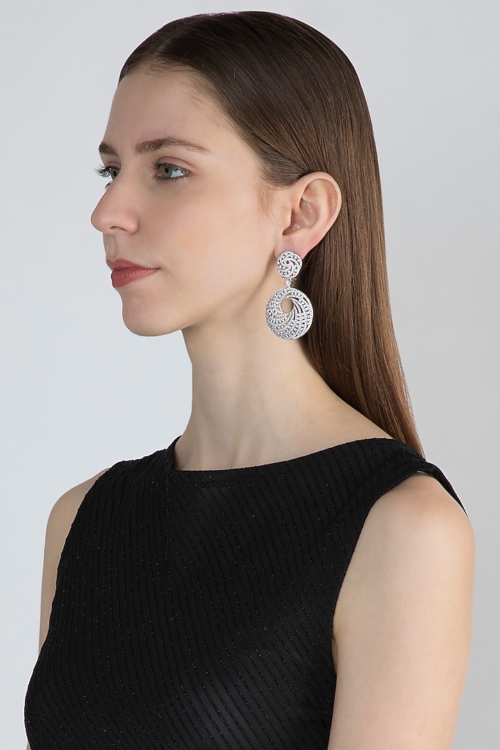 White Finish Faux Diamond Long Earrings by Aster at Pernia's Pop Up Shop
