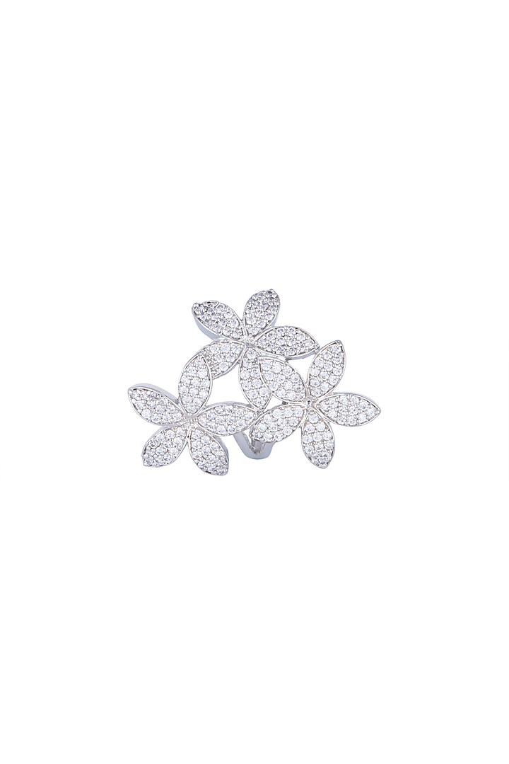 White Finish Floral Faux Diamond Ring by Aster at Pernia's Pop Up Shop