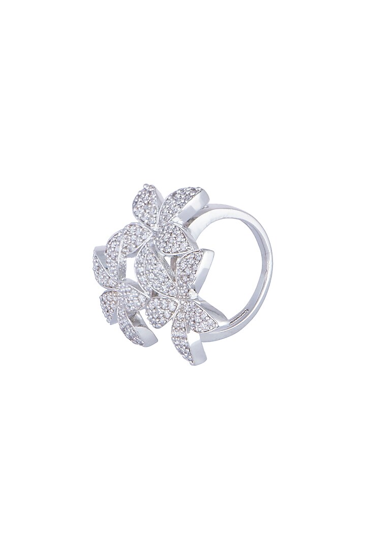 White Finish Floral Faux Diamond Ring by Aster at Pernia's Pop Up Shop