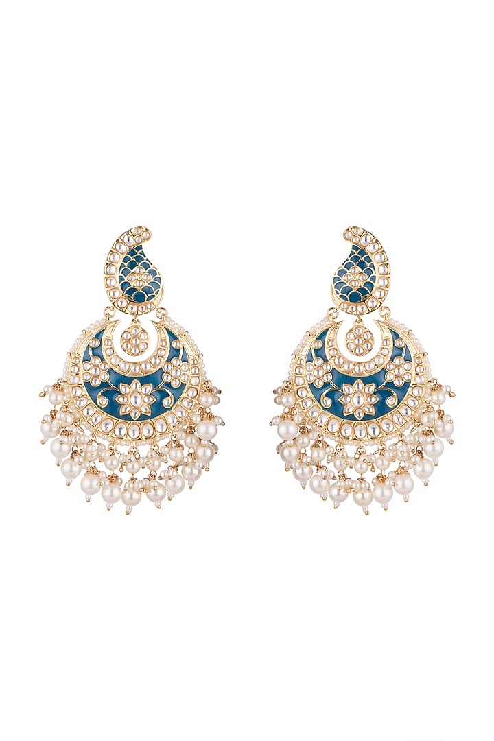 Gold Plated Blue Meenakari Earrings With Faux Diamonds by Aster at Pernia's Pop Up Shop