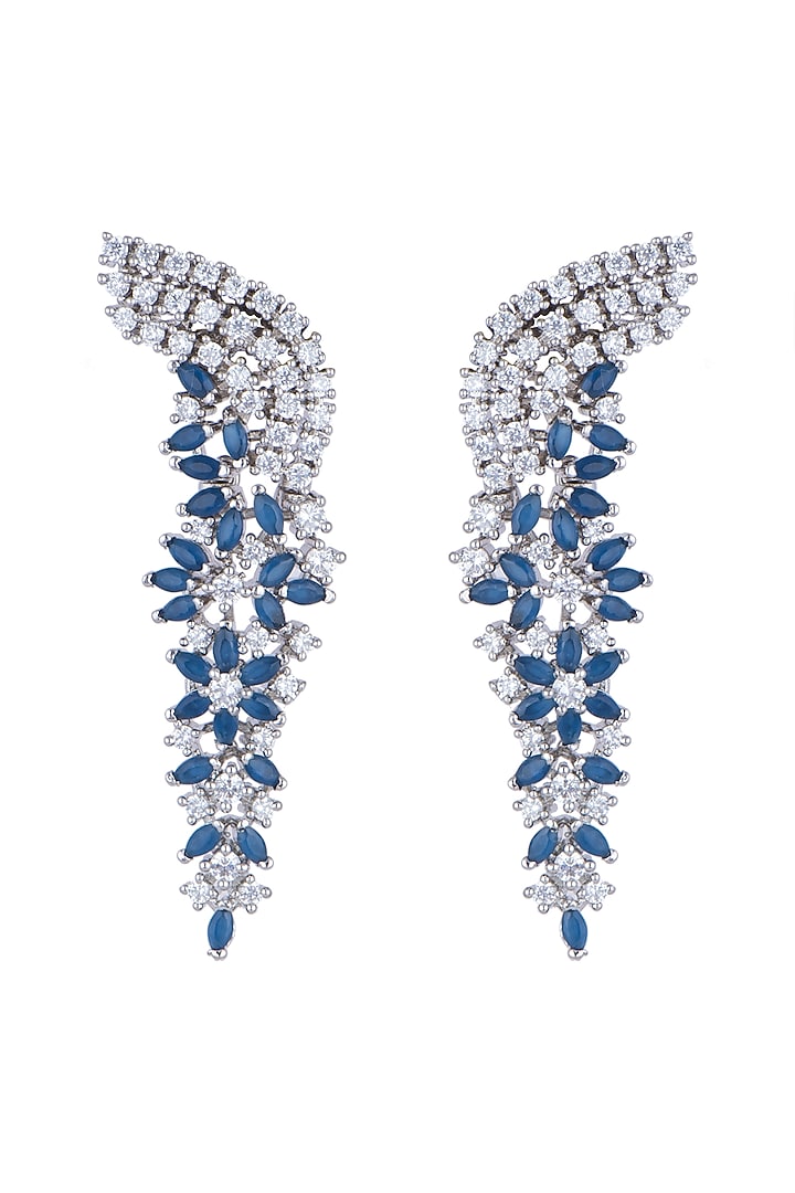 White Finish Blue Stone Earrings by Aster at Pernia's Pop Up Shop