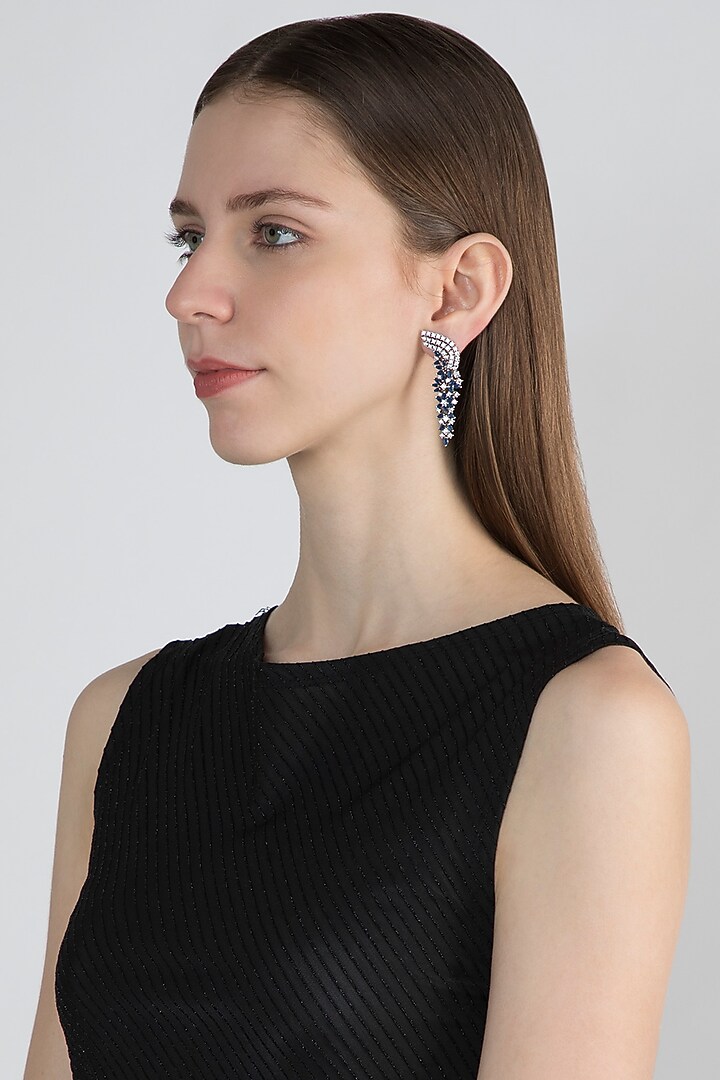 White Finish Blue Stone Earrings by Aster at Pernia's Pop Up Shop