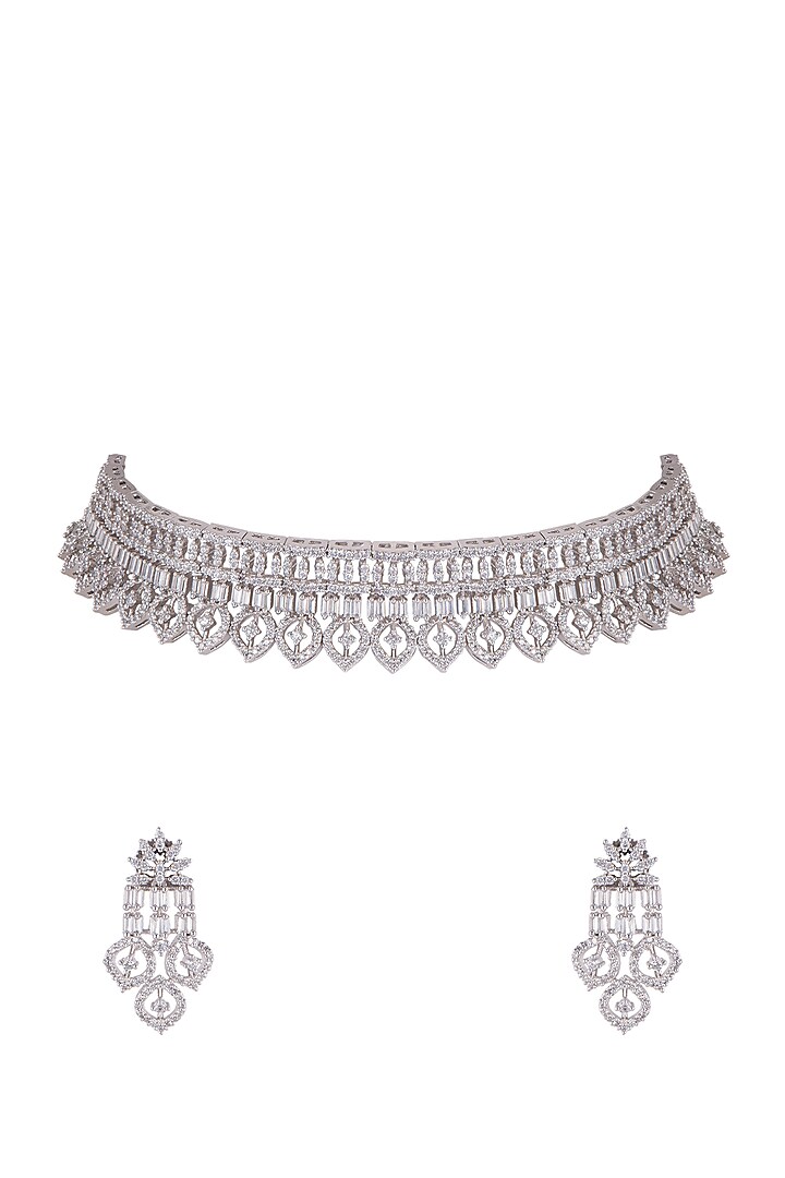 White Finish Diamond Choker Necklace by Aster at Pernia's Pop Up Shop
