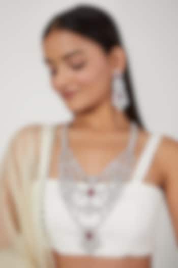 White Finish Diamond Layered Necklace Set by Aster at Pernia's Pop Up Shop