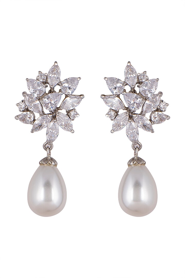 White Finish Pearl Drop Earrings by Aster at Pernia's Pop Up Shop