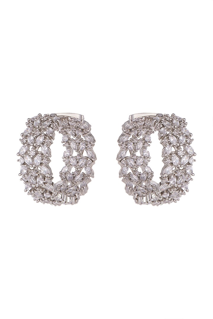 White Finish Diamond Hoop Earrings by Aster at Pernia's Pop Up Shop