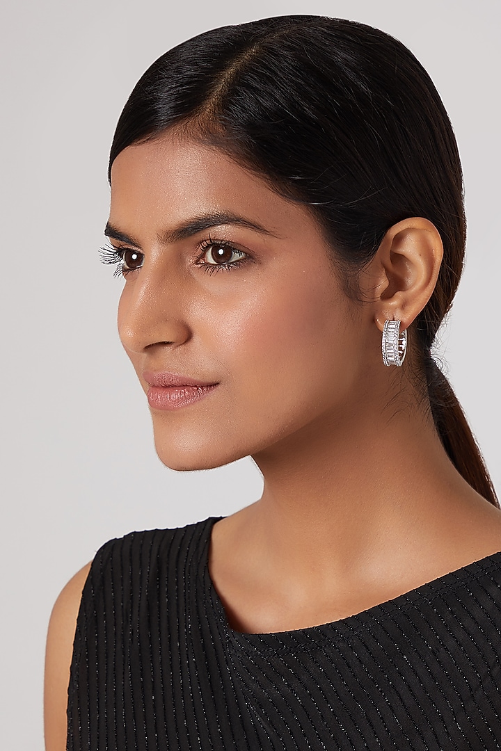 White Finish Diamond Bali Earrings by Aster at Pernia's Pop Up Shop