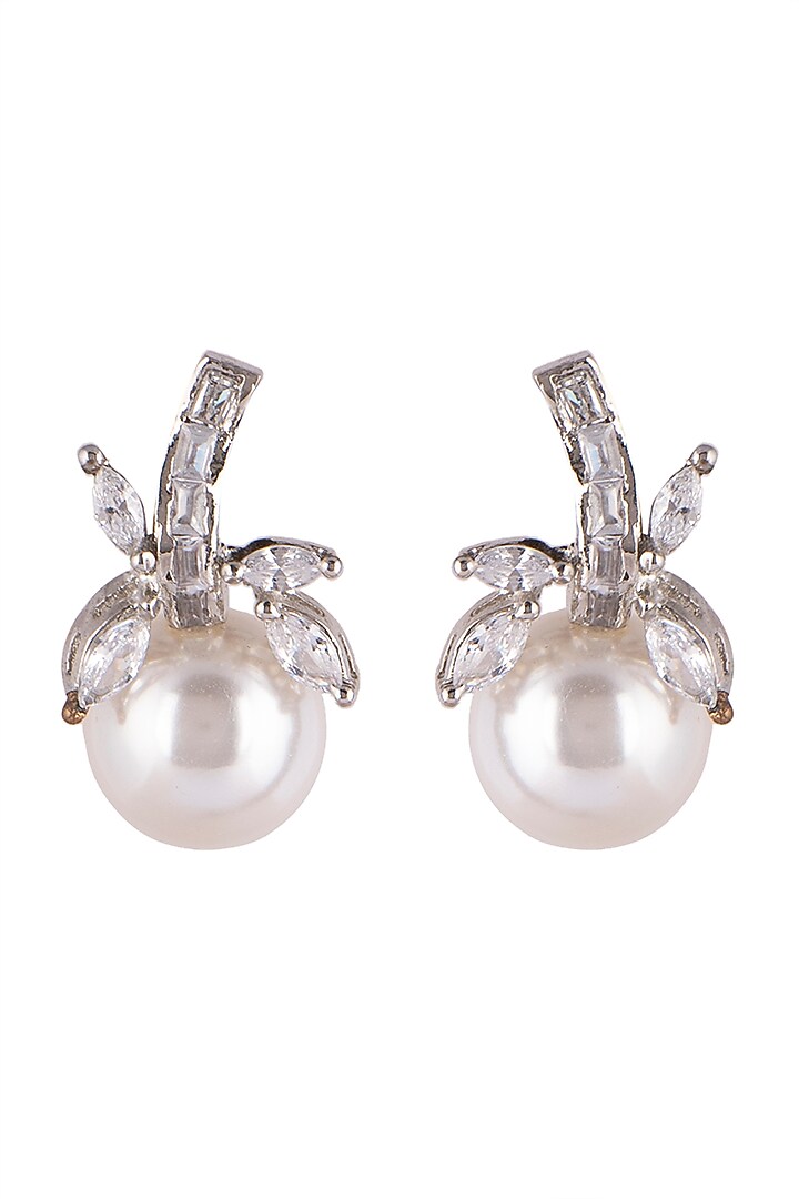 White Finish Earrings WIth Pearl Drop by Aster at Pernia's Pop Up Shop