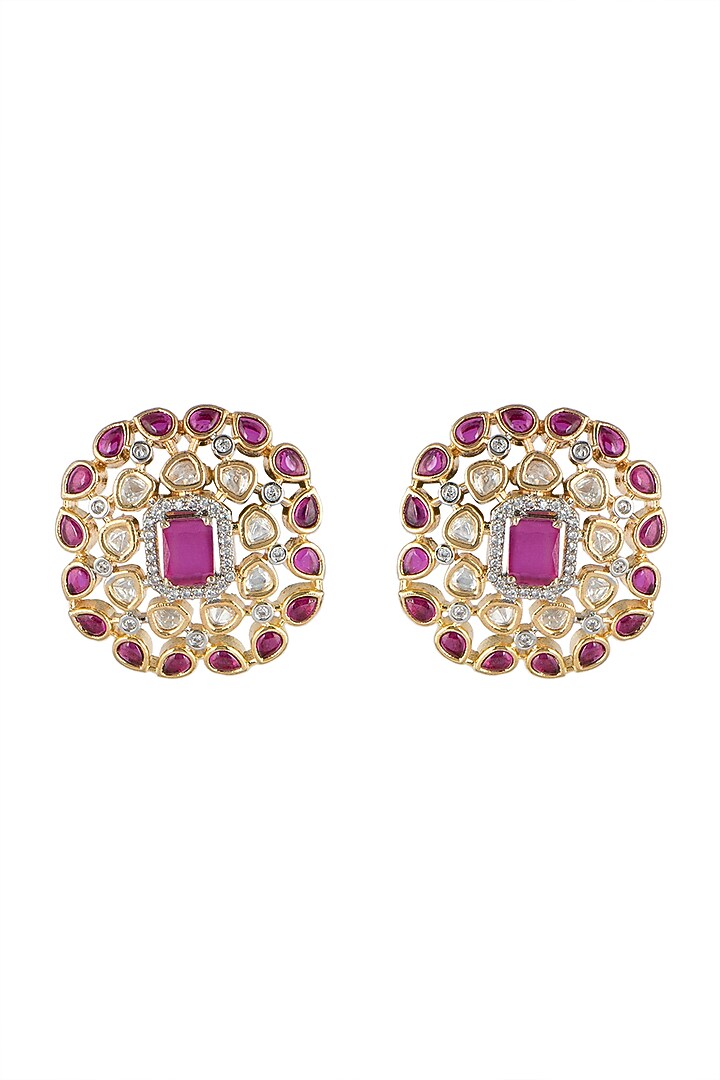 Gold Finish Kundan Stud Earrings by Aster at Pernia's Pop Up Shop