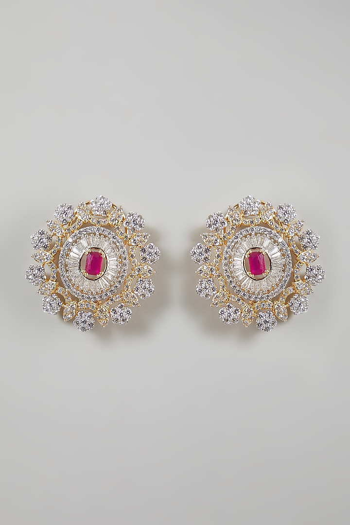 Two Tone Finish Zircon Stud Earrings by Aster at Pernia's Pop Up Shop