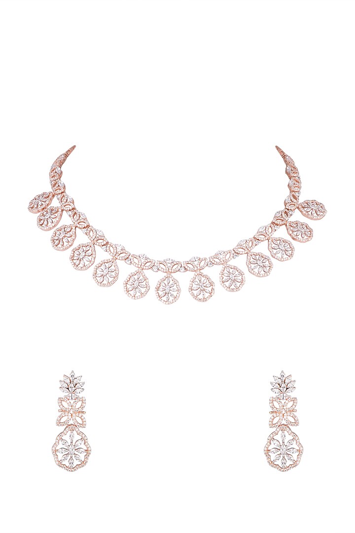 Rose Gold Finish Faux Diamond Necklace Set by Aster at Pernia's Pop Up Shop