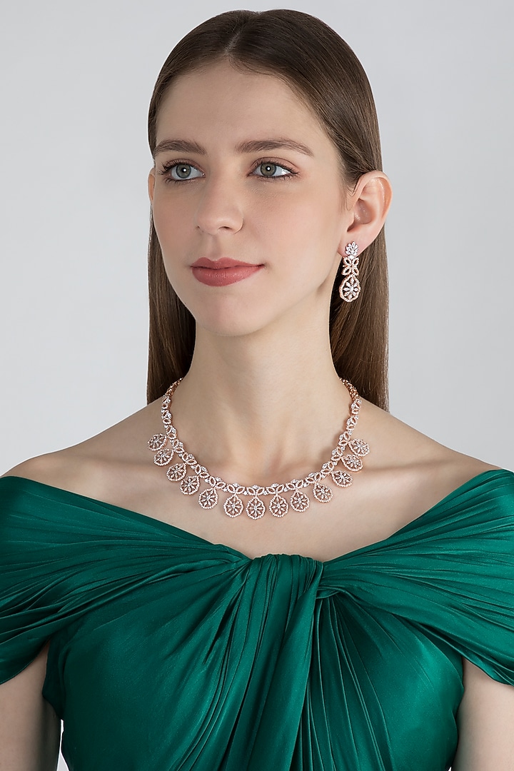 Rose Gold Finish Faux Diamond Necklace Set by Aster at Pernia's Pop Up Shop