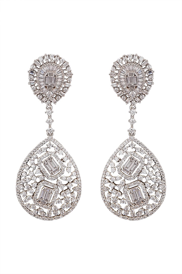 White Finish Faux Diamonds Earrings by Aster at Pernia's Pop Up Shop