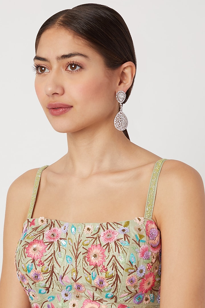 White Finish Faux Diamonds Earrings by Aster at Pernia's Pop Up Shop