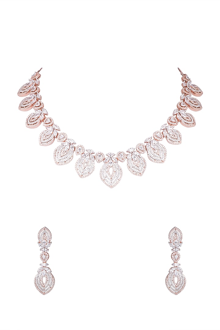 Rose Gold Finish Diamond Necklace Set by Aster at Pernia's Pop Up Shop