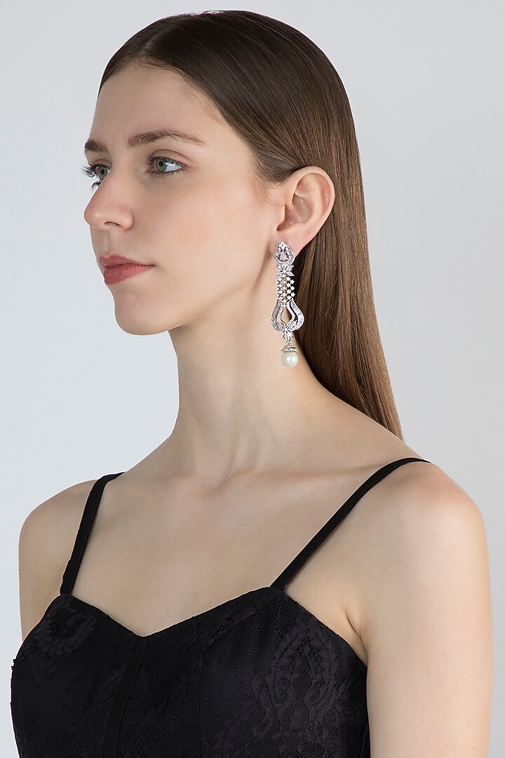 White Finish Diamond Earrings by Aster at Pernia's Pop Up Shop