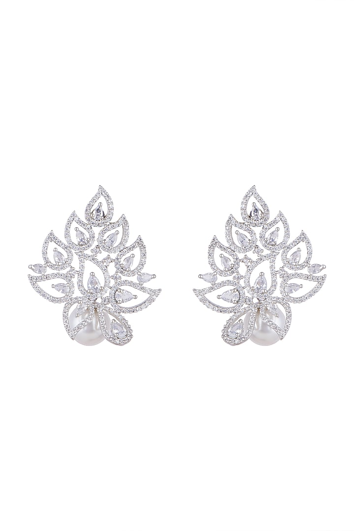 White Finish Earrings With Diamonds by Aster at Pernia's Pop Up Shop