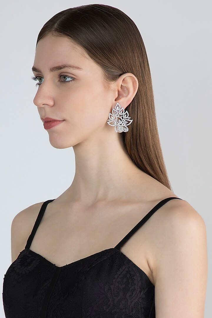 White Finish Earrings With Diamonds by Aster
