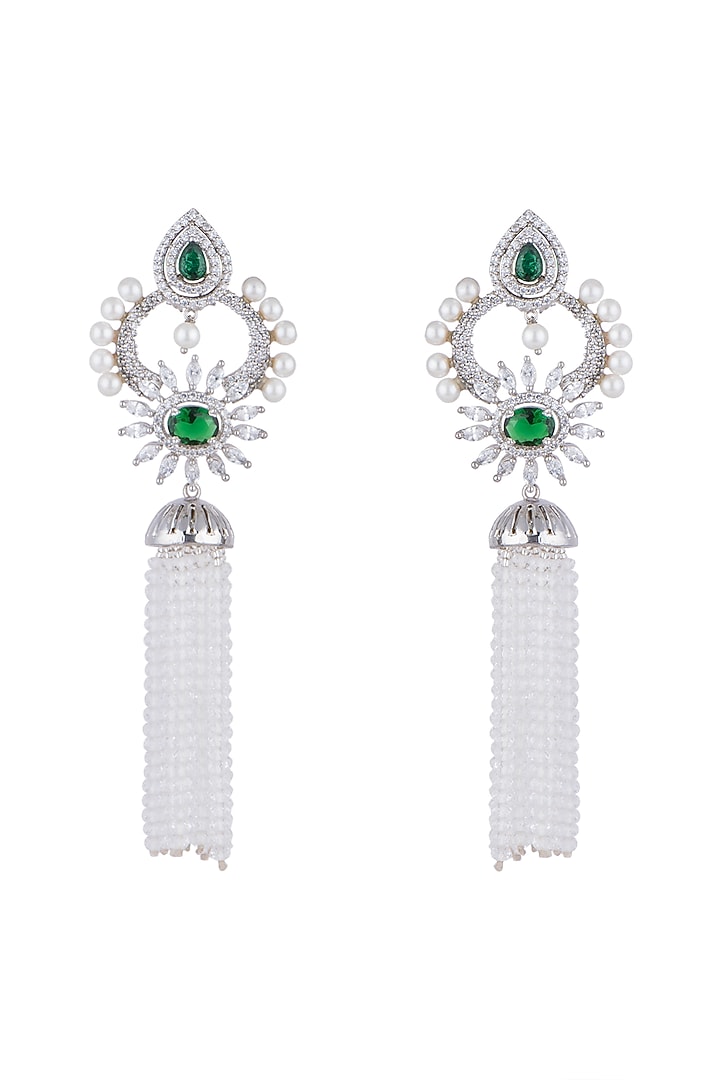 White Finish Earrings With Green Stone by Aster at Pernia's Pop Up Shop