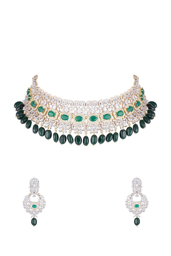 Gold Finish Faux Diamond Choker Necklace Set by Aster at Pernia's Pop Up Shop