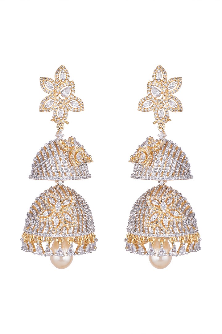 Gold Finish Jhumki Earrings With Faux Pearls by Aster at Pernia's Pop Up Shop