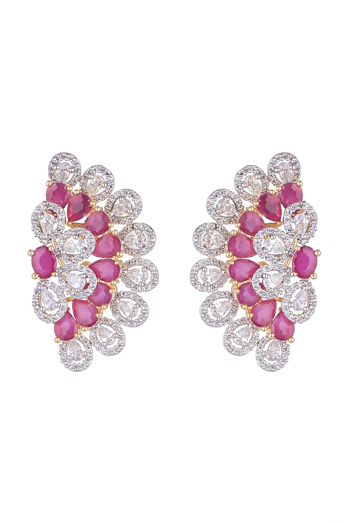 White Finish Earring Tops With Dark Pink Stones by Aster at Pernia's Pop Up Shop