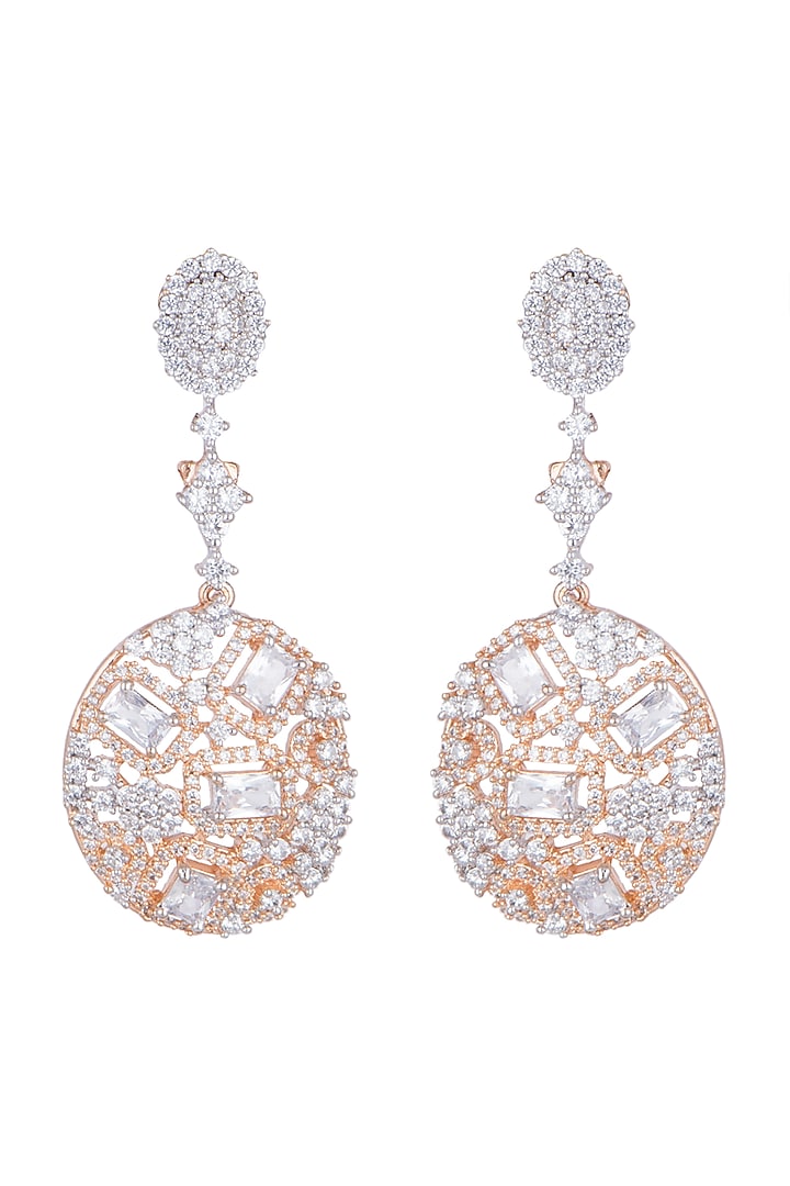 Gold Finish Earrings With Faux Diamonds by Aster at Pernia's Pop Up Shop
