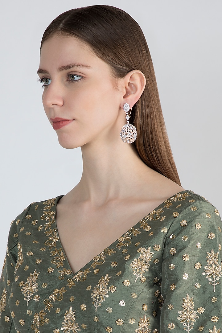 Gold Finish Earrings With Faux Diamonds by Aster