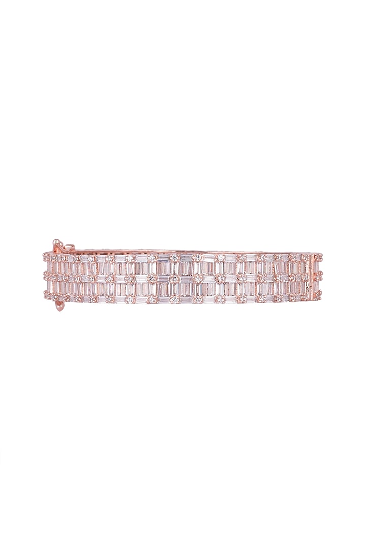 Rose Gold Finish Openable Bangle With Faux Diamonds by Aster at Pernia's Pop Up Shop