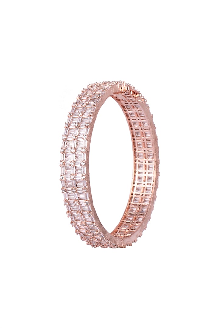 Rose Gold Finish Openable Bangle With Faux Diamonds by Aster at Pernia's Pop Up Shop