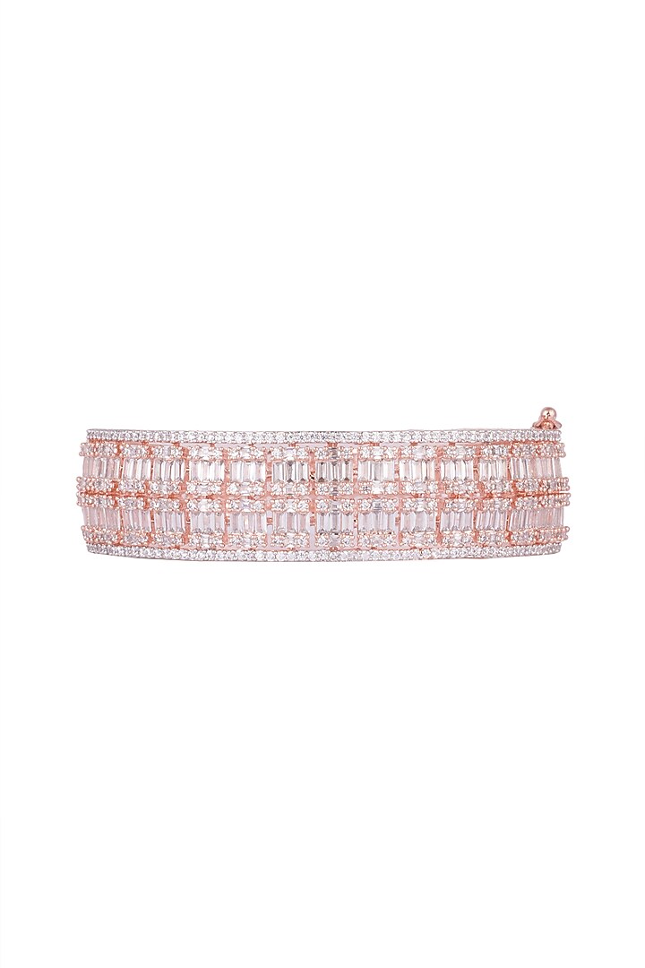 Rose Gold Finish Openable Kada Bracelet With Faux Diamonds by Aster at Pernia's Pop Up Shop