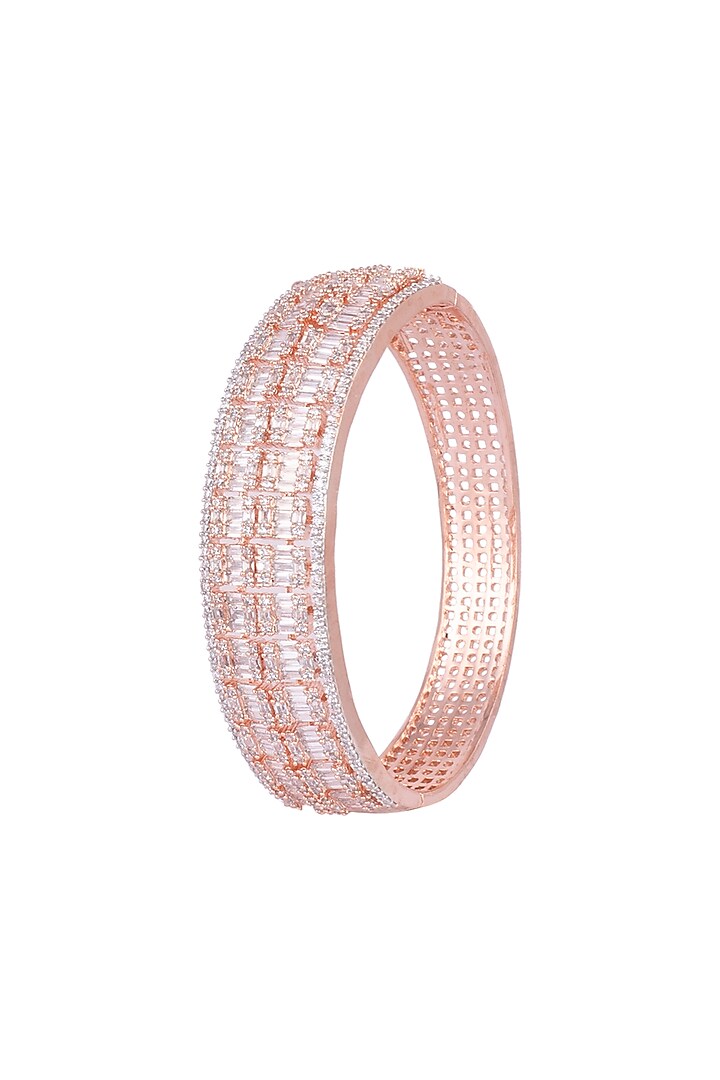 Rose Gold Finish Openable Kada Bracelet With Faux Diamonds by Aster at Pernia's Pop Up Shop