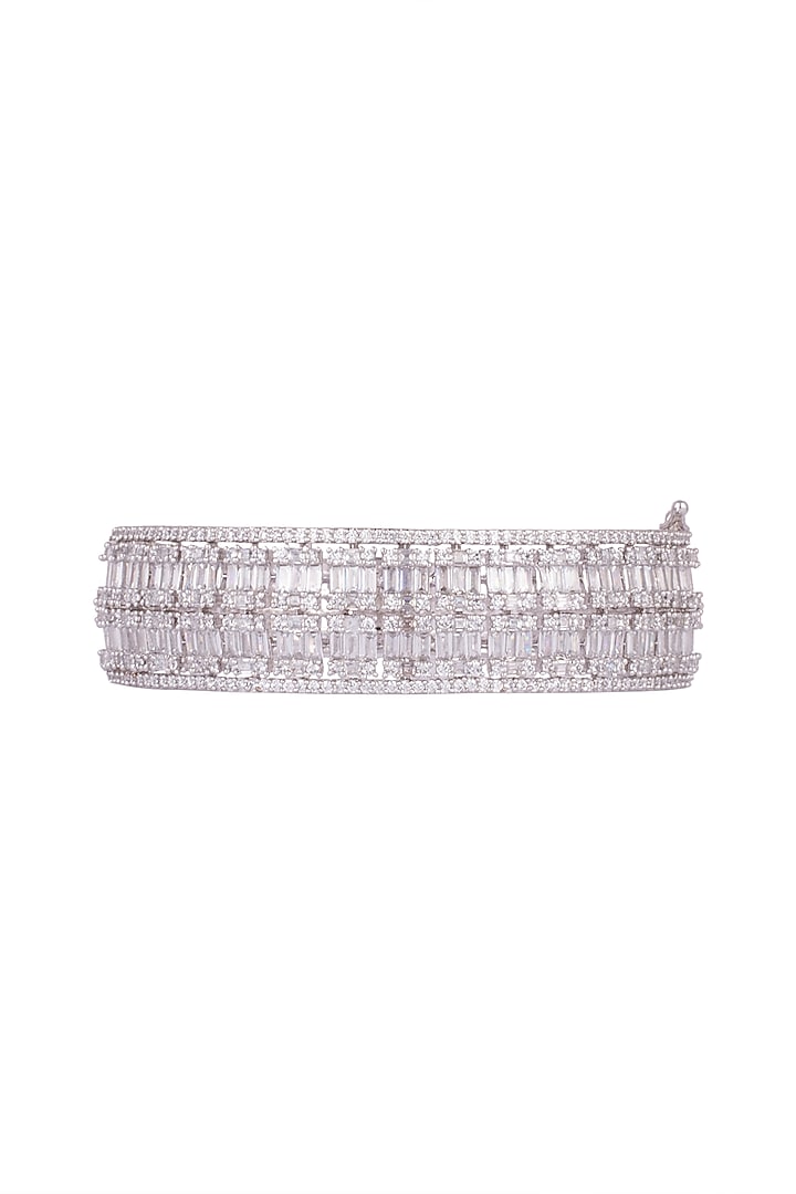 White Finish Openable Kada Bracelet With Faux Diamonds by Aster at Pernia's Pop Up Shop