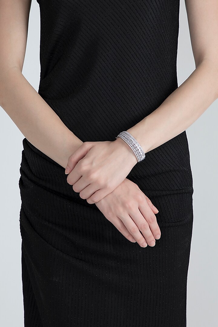 White Finish Openable Kada Bracelet With Faux Diamonds by Aster at Pernia's Pop Up Shop