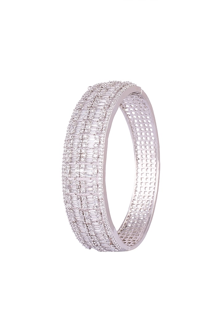 White Finish Openable Kada Bracelet With Faux Diamonds by Aster at Pernia's Pop Up Shop