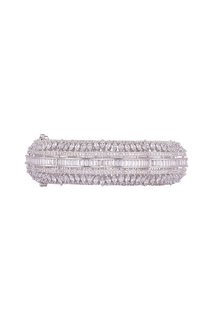 White Finish Openable Bangle With Faux Diamonds by Aster at Pernia's Pop Up Shop