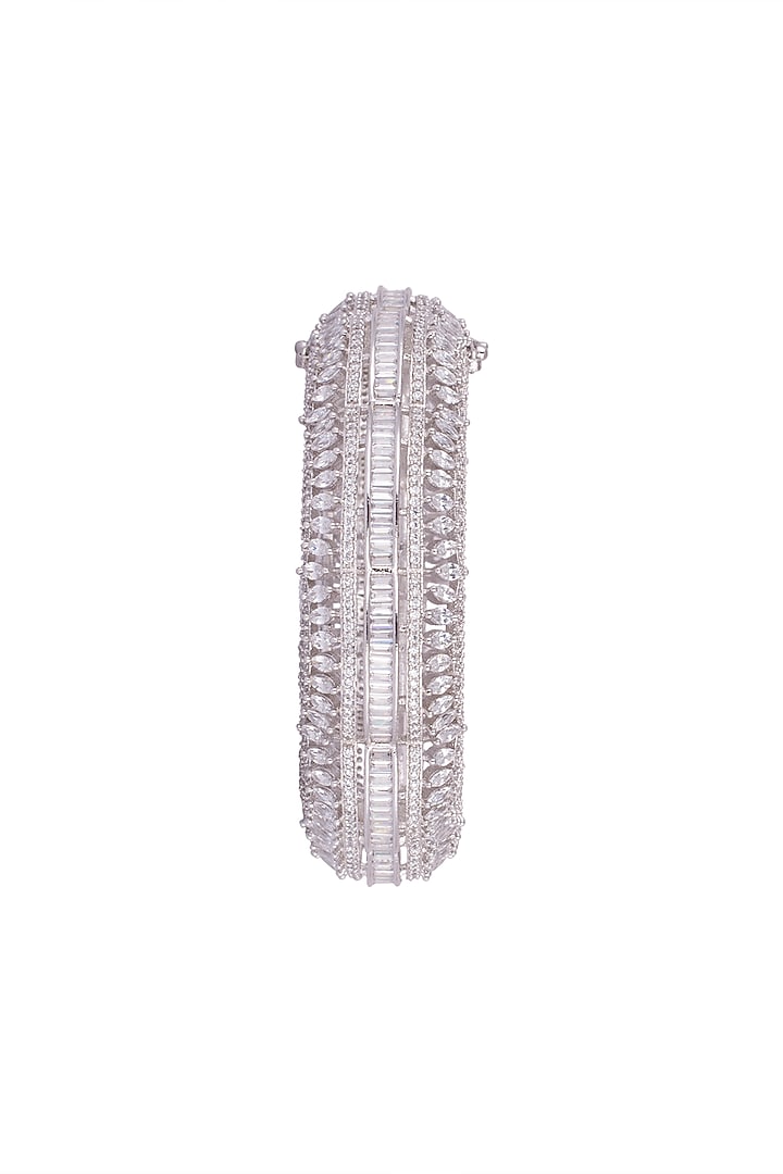 White Finish Openable Bangle With Faux Diamonds by Aster at Pernia's Pop Up Shop