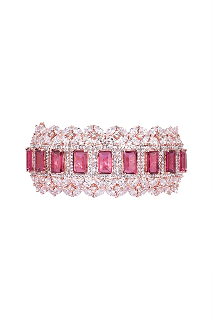 Rose Gold Finish Openable Kada Bracelet With Red Stones by Aster at Pernia's Pop Up Shop