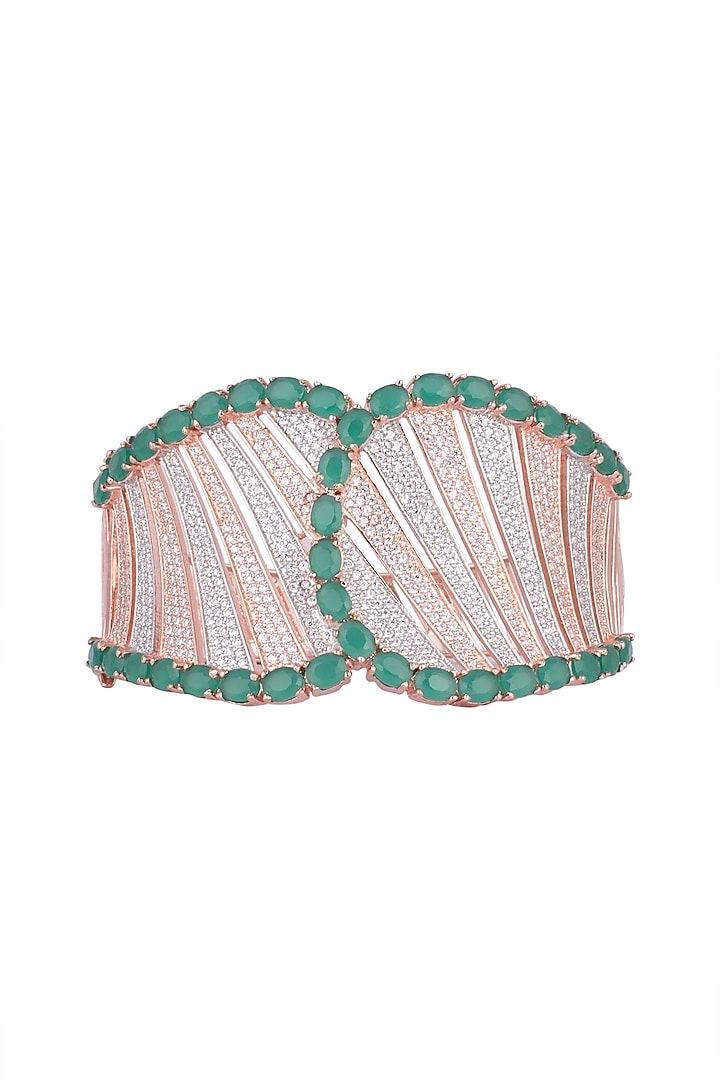 Rose Gold Finish Openable Kada Bracelet With Green Stone by Aster at Pernia's Pop Up Shop