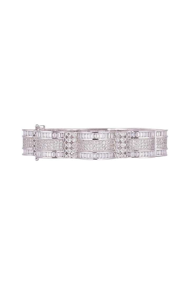 White Finish Openable Kada Bracelet With Faux Diamonds by Aster at Pernia's Pop Up Shop