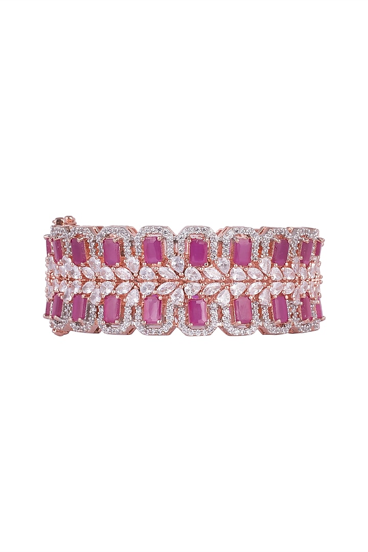 Rose Gold Finish Faux Diamonds & Dark Pink Stones Bangle by Aster at Pernia's Pop Up Shop