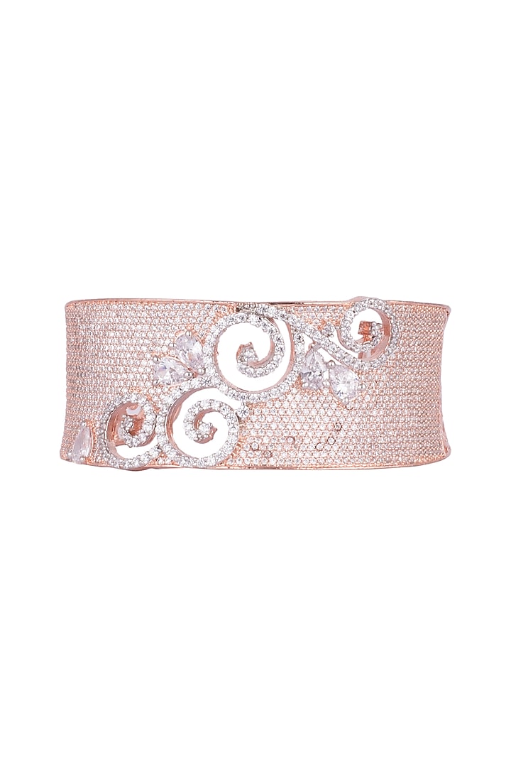 Rose Gold Finish Faux Diamonds Cuff Bracelet Design by Aster at Pernia