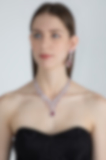 Rose Gold Finish Faux Diamonds & Stones Necklace Set by Aster at Pernia's Pop Up Shop