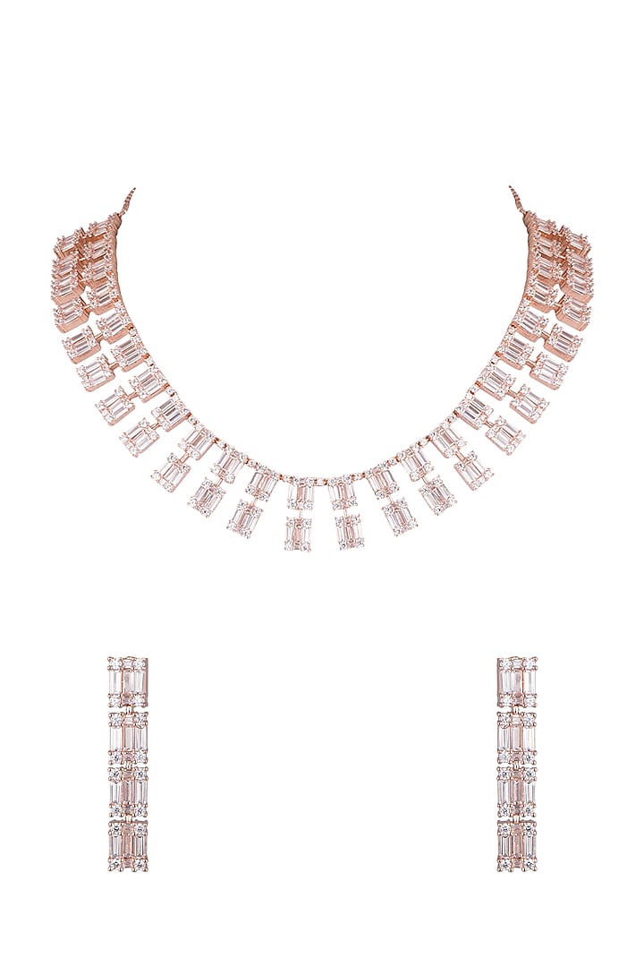 Rose Gold Finish Faux Diamonds Necklace Set Design by Aster at Pernia's ...