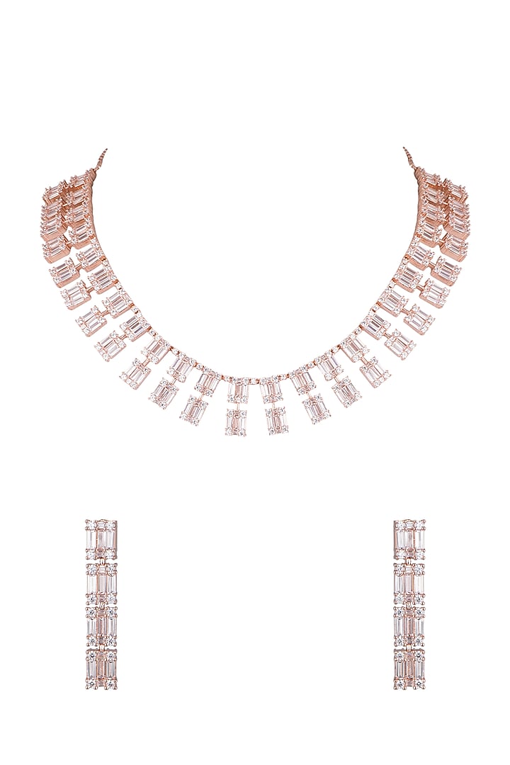 Rose Gold Finish Faux Diamonds Necklace Set by Aster at Pernia's Pop Up Shop