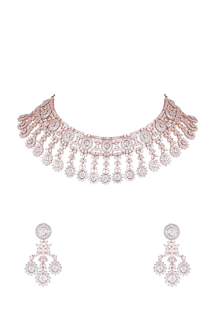 Rose Gold Finish Diamonds Necklace Set by Aster at Pernia's Pop Up Shop